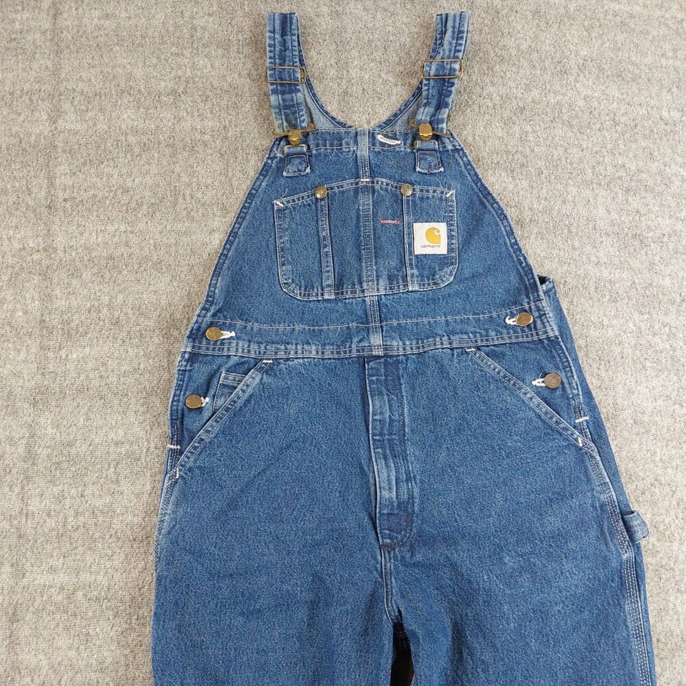Carhartt Jean Bib Overalls Mens 32x28 (Fit 33x28) Blue Denim Work Wear R07-DST - Picture 4 of 8